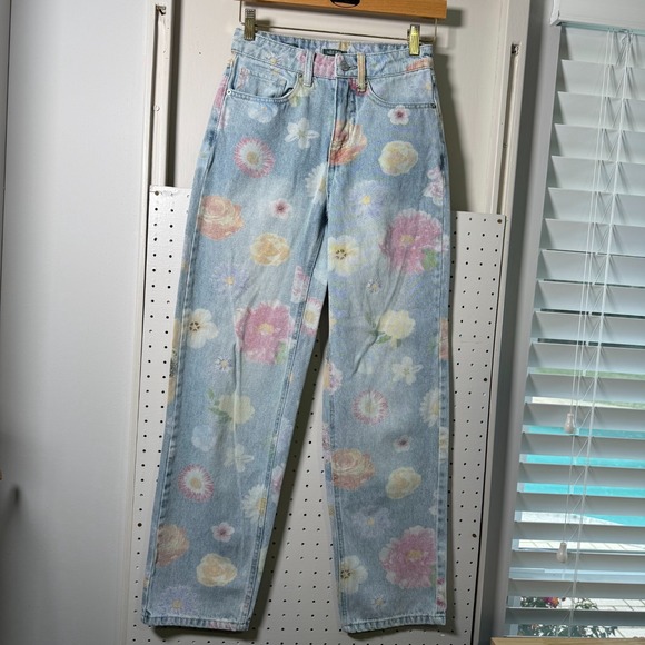 wild fable Denim - Wild Fable Jeans Women's Blue Floral Denim Light Wash Straight Relaxed Fit -‎ 00